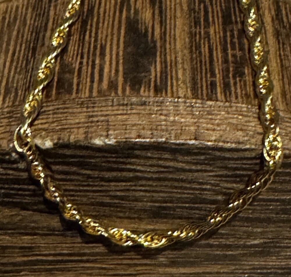 Vintage HCT Italy 925 Sterling Silver 18K Gold Plated Rope Bracelet 6.5”